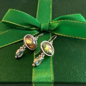 Vintage Sterling Silver & Abalone Double Drop Earrings